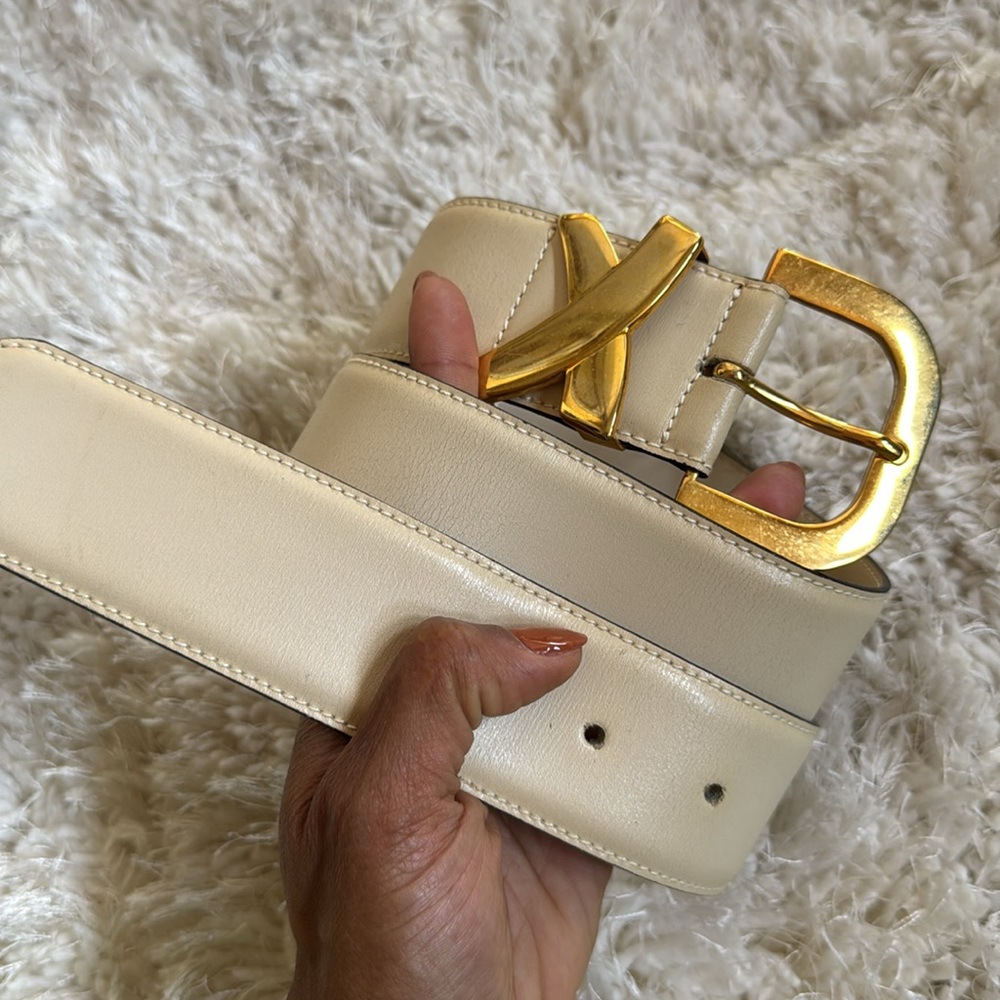 Paloma Picasso Vintage Gold Buckle Cream Belt - Picture 4 of 17